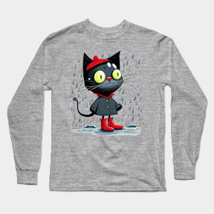 Black Cat Walksin the Rain Long Sleeve T-Shirt